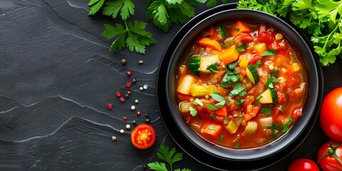 Wall Mural - Colorful Vegetable Soup Ideal for Keto or Paleo Diets. Concept Vegetable Soup, Keto Diet, Paleo Diet, Healthy Eating, Low Carb Recipe