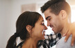 © Hira/peopleimages.com - Couple, new home and hug with care, smile and happy from investment and marriage. Moving, together and bonding with embrace and romance of people with love, trust and support in relationship