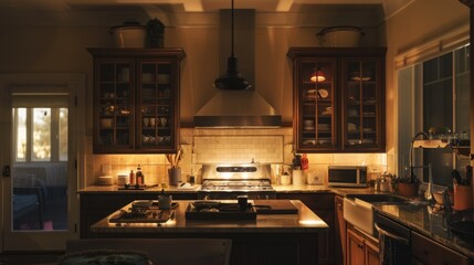 Wall Mural - A modern kitchen setup with a stove top oven and cabinets