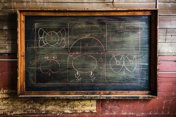 Wall Mural - Illustration of a basketball game scene on a blackboard, suitable for educational or motivational purposes