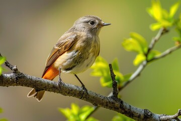 Wall Mural - A small bird sitting on a branch of a tree, a common scene in nature