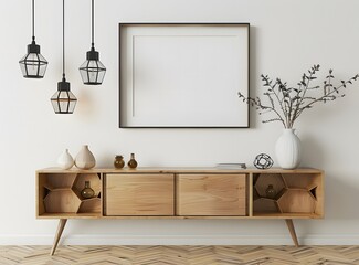 Wall Mural - mockup of an empty frame on the wall in a modern home
