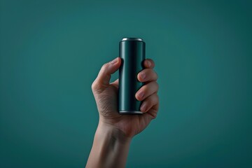 Wall Mural - Cutting-Edge Battery in a Firm Hand Grip on Muted Green Background