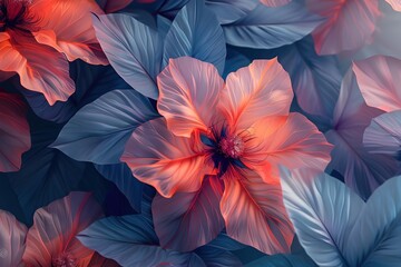 Wall Mural - Striking Bio Art Floral and Leaf Sculptures with Vibrant Color Harmonies on Isolated Background