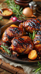 Wall Mural - A plate of chicken with a side of fruit and herbs