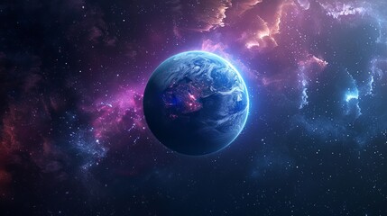 Wall Mural - exo-planet in outer space with neon galaxy portal - fantasy alien landscape 3d illustration