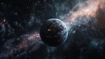 Wall Mural - stunning planet in deep space with stars and nebulae - cosmic sci-fi background