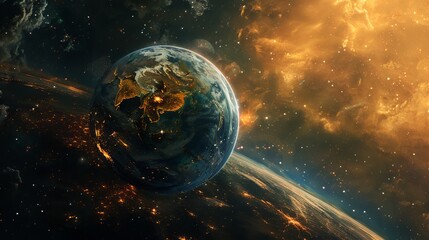 Wall Mural - stunning planet in deep space with stars and nebulae - cosmic sci-fi background
