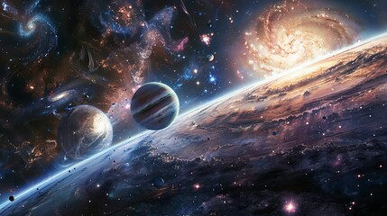 Wall Mural - breathtaking sci-fi wallpaper featuring planets and galaxies in deep space