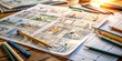 © Adisorn - A cluster of papers and pencils scattered on a desk, with a storyboard unfolding, featuring hand-drawn scenes and notes, bringing a film's narrative to life.