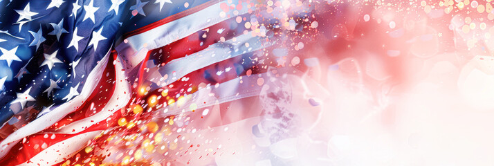 Wall Mural - A flag with stars and stripes is shown with a blurry background