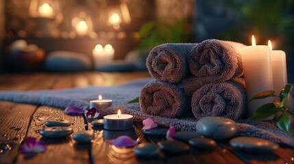 Wall Mural - spa still life with candles and Towel