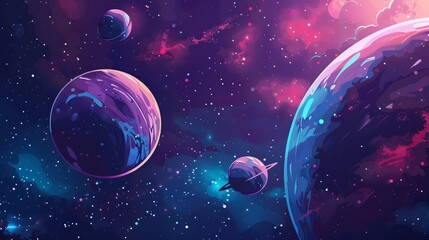 Wall Mural - galactic space background with planets and stars, cosmic nebula and astronomical phenomena in deep o