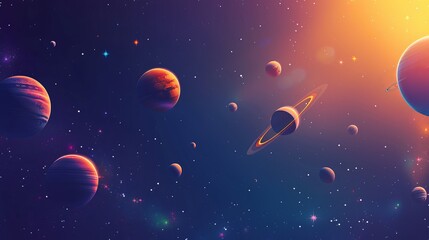 Wall Mural - galactic space background with planets and stars, cosmic nebula and astronomical phenomena in deep o