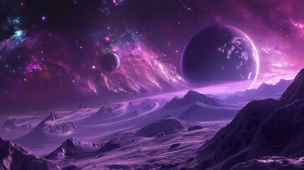 Wall Mural - Surreal Fantasy Space Scene with Vibrant Nebulae and Distant Stars in Digital Artwork