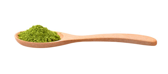 Wall Mural - matcha green tea powder in wood spoon on transparent png