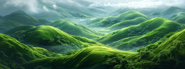 Wall Mural - Illustration Soft, rolling hills covered in lush green grass.