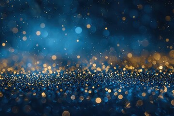 Wall Mural - majestic gold particles shimmering on deep blue background abstract festive texture