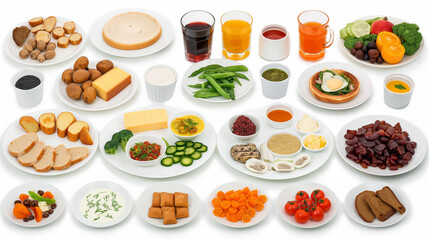 Wall Mural - Big set of different healthy food on white background. Top view.