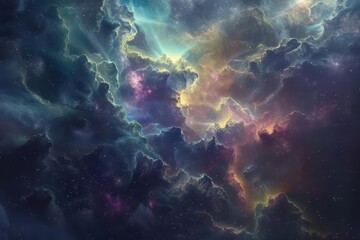Wall Mural - majestic nebula clouds in deep space colorful cosmic background 3d rendering digital painting