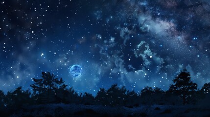 Wall Mural - Starry Night Sky with Twinkling Stars and Planets - Infinite Outer Space Scene Beyond Earth