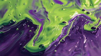 Wall Mural - Bright fluid violet and neon green background. Abstract liquid purple pink wave. Art trippy digital screen. Fantasy Backdrop. Royal glitter banner. Template. Luxury texture. Creative flyer.