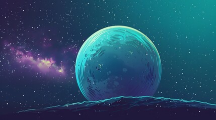 Wall Mural - Stunning Vector Illustration of a Distant Planet in Space with Glowing Atmosphere and Stars