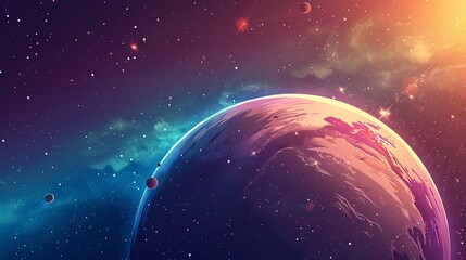 Wall Mural - Stunning Vector Illustration of a Distant Planet in Space with Glowing Atmosphere and Stars