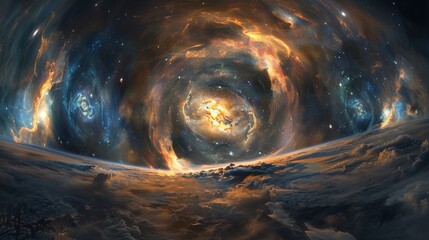 Wall Mural - panoramic virtual reality stellar system and nebula, 360 hdri environment map