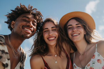 Three young women are smiling and posing for a photo