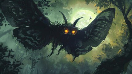 Digital illustration and painting design style of the Mothman cryptid mythological 