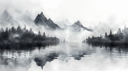 Watercolor black and white beautiful natural art