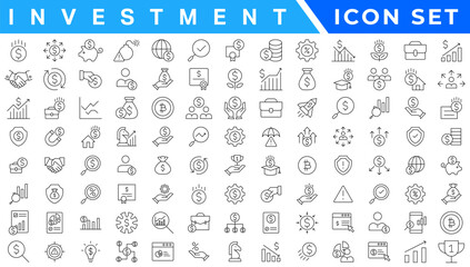 Money income line icon set. Pension fund, profit growth, piggy bank, finance capital minimal vector illustration. Simple outline signs for investment application. 30x30 Pixel Perfect Editable Strokes