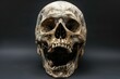 © Web - Evil Mouth. Laughing Human Skull with Open Mouth on Black Background. Pirate Skeleton Front View