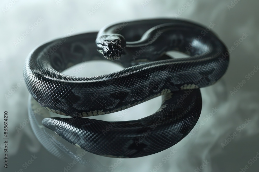 A realistic silhouette logo of a python, coiled up in black against a ...