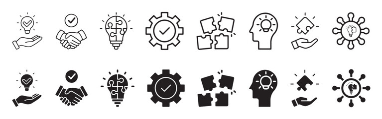 Business solution icon set. Innovation, Inspiration, and creative idea icon symbol. Vector illustration