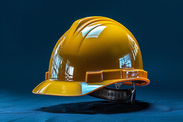 Yellow Safety Helmet on Blue Background