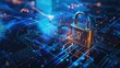 © Astri - illustration of cyber security, a padlock on a system with blue light, network security concept