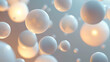 © Nurlan - 3D rendering of a group of white spheres with a shiny surface. The spheres are floating in a gradient background with a soft light.