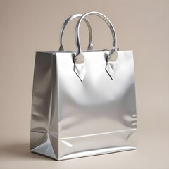 Close up isolated shiny gold gift bag with copy space