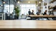 © Lull - Empty desk in modern office. Wooden table with blurred background of modern office space, ideal for product placement or business concept.