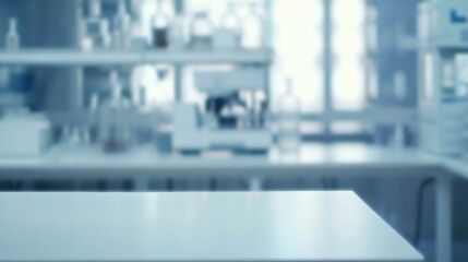 Wall Mural - modern laboratory background with empty table. blurred laboratory interior with empty table for prod