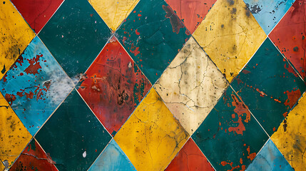 Colorful grunge texture background. Weathered tiles with a variety of colors.