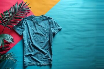 Wall Mural - Teal T-Shirt On Colorful Background