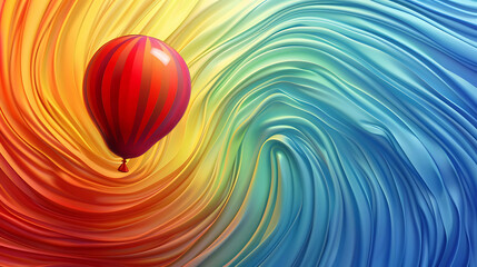 Wall Mural - This is an abstract image of a red balloon floating in a blue and yellow background.