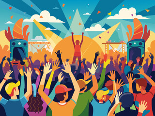 Wall Mural - A music festival crowd with hands up