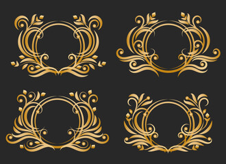 Canvas Print - ornate golden monogram circle frames