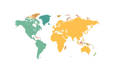  world map isolated modern colorful style. for website layouts, background, education, precise, customizable, Travel worldwide, map silhouette backdrop, earth geography, political, reports. 