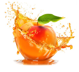 Wall Mural - peaches in juice splash isolated	
