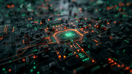 Wall Mural -  Innovative chip on a cutting-edge motherboard